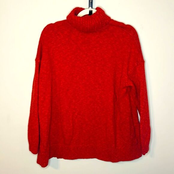 J Jill Red Chili Pepper Cotton Blend Fold over Turtle Neck Petite M 59% Cotton - Picture 6 of 6